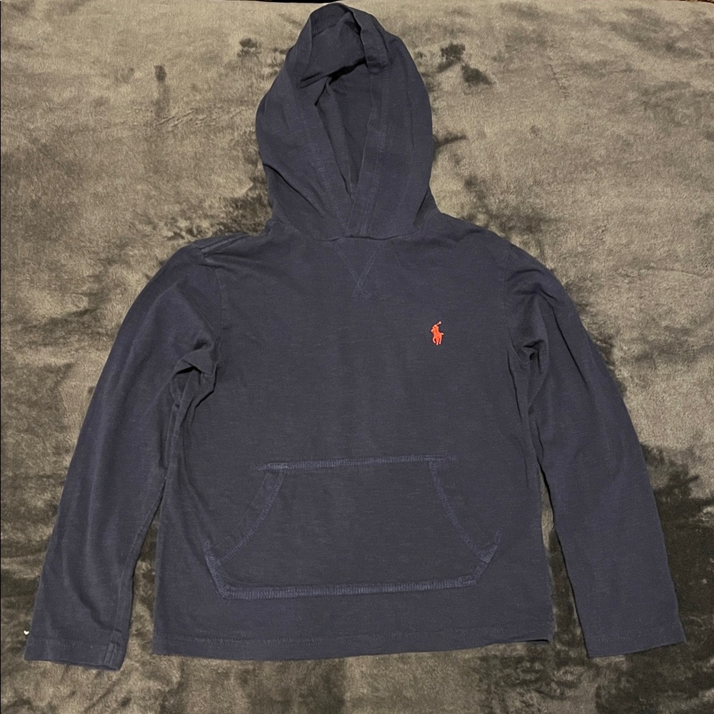 Polo Ralph Lauren boys Jersey hooded T-shirt Navy. Fair condition. Some wear